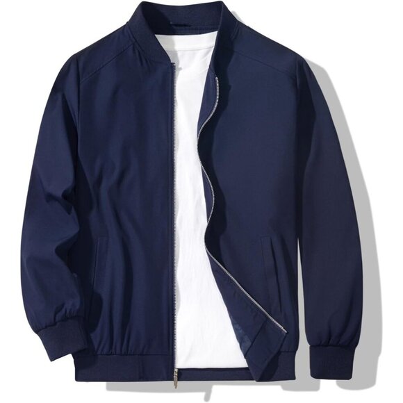 Men's Lightweight Stylish Navy Blue Bomber Jackets Coat Winter Inner Pocket